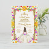 キンセアニェラアイボリーホワイトフカラフルァワーズ誕生日 招待状 (スタンド正面)