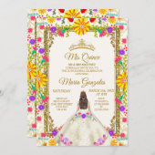 キンセアニェラアイボリーホワイトフカラフルァワーズ誕生日 招待状 (正面/裏面)