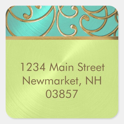 キンセアニェラアクアライムグリーン金ゴールドフィリグラースワーズ スクエアシール (正面)