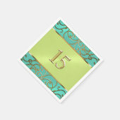 キンセアニェラアクアライムグリーン金ゴールドフィリグラースワーズ スタンダードカクテルナプキン (角)