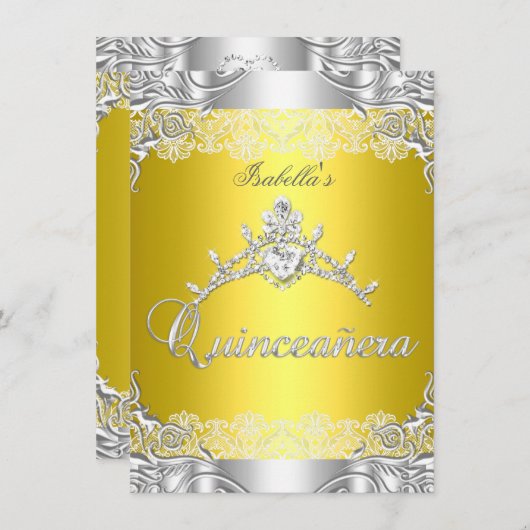 キンセアニェライエローシルバーダイヤモンドティアラ15パーティー 招待状 (正面/裏面)