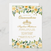 キンセアニェライエロー金ゴールドホワイトフローラクラウン写真 招待状 (正面/裏面)