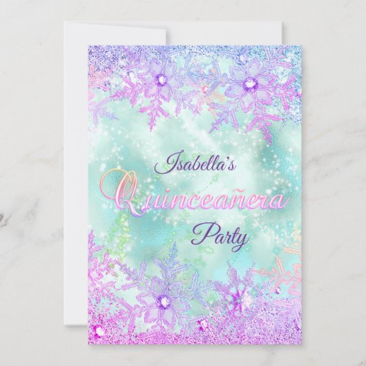 キンセアニェラウィンターティール(緑がかった色)ブルーパープルピンク 招待状 (正面)