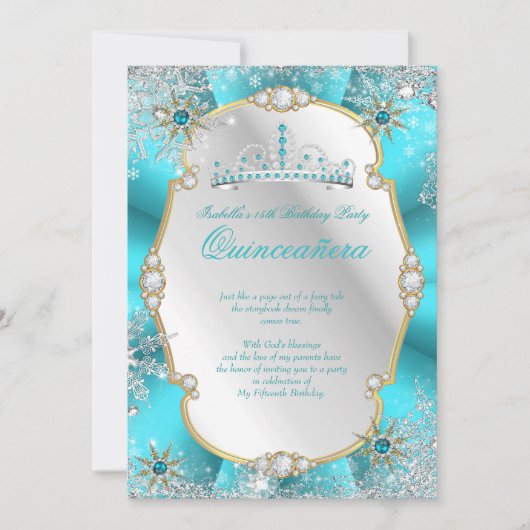 キンセアニェラウィンターワンダーランドティール(緑がかった色)金ゴールドシルバー 招待状 (正面)