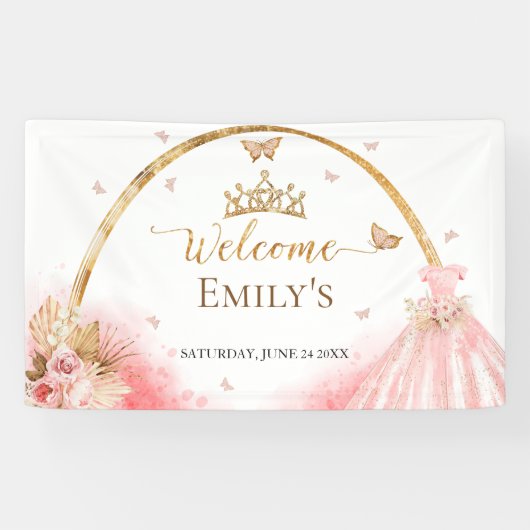 キンセアニェラウェルカムサインバナー | ボホピンクフローラ 横断幕 (横)