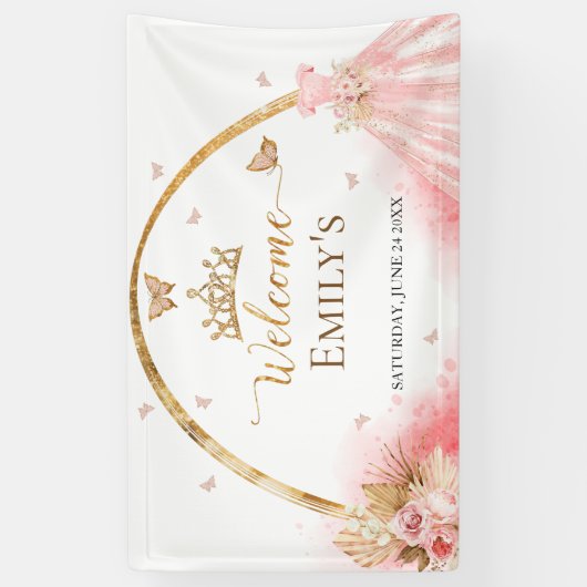 キンセアニェラウェルカムサインバナー | ボホピンクフローラ 横断幕 (縦)