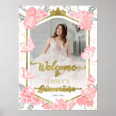 キンセアニェラウェルカムサインピンクドレスフローラ金ゴールド ポスター (正面)