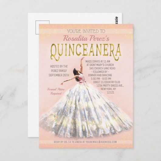 キンセアニェラウォーターカラードレス赤面ピンク金ゴールド ファンシー ポストカード (正面/裏面)