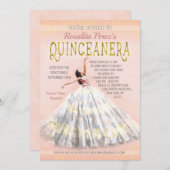 キンセアニェラウォーターカラードレス赤面ピンク金ゴールド ファンシー 招待状 (正面/裏面)