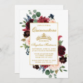 キンセアニェラウォーターカラーバーガンディーピンクフローラ 招待状 (正面/裏面)