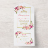 キンセアニェラウォーターカラーピンクフローラ金ゴールドクラウン オールインワン招待状 (内側)