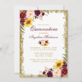 キンセアニェラウォーターカラーフローラ金ゴールドグリッター 招待状 (正面)