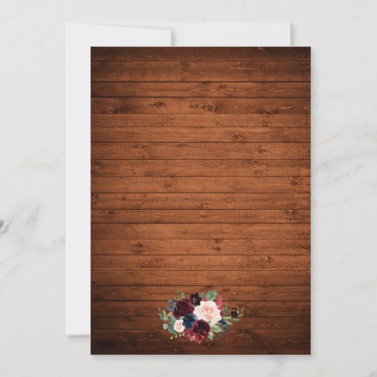 キンセアニェラウッド素朴ブルガンディブルーピンクフローラ 招待状 (裏面)