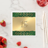 キンセアニェラエメラルドグリーンと金ゴールドフィリグリーの渦巻き スタンダードカクテルナプキン (インサイチュ)