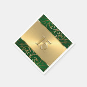 キンセアニェラエメラルドグリーンと金ゴールドフィリグリーの渦巻き スタンダードカクテルナプキン (角)