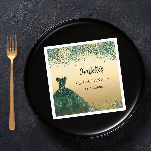 キンセアニェラエメラルドグリーンドレス金ゴールド スタンダードカクテルナプキン