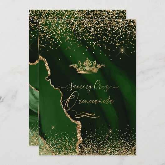 キンセアニェラエメラルドグリーン瑪瑙フェイク金ゴールドダストInv 招待状 (正面/裏面)