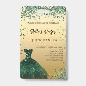 キンセアニェラエメラルドグリーン金ゴールドドレスの招待状 バッジ (正面)