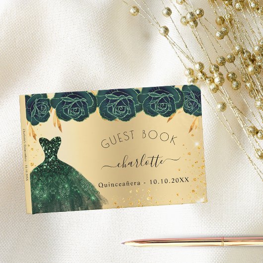 キンセアニェラエメラルドグリーン金ゴールドドレスの花 ゲストブック