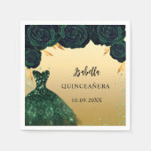 キンセアニェラエメラルドグリーン金ゴールドドレス スタンダードカクテルナプキン (正面)