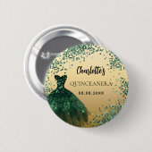 キンセアニェラエメラルドグリーン金ゴールドドレス 缶バッジ (正面&裏面)