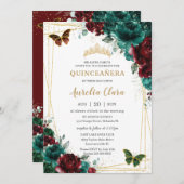 キンセアニェラエメラルドブルゴーニュフローラ蝶 招待状 (正面/裏面)