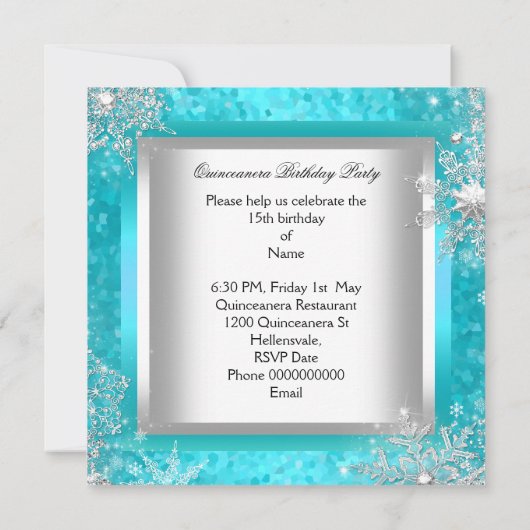 キンセアニェラエリートエレガントティール（緑がかった色）バースデーパーティー2 招待状 (裏面)