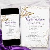 キンセアニェラエレガントとマス紫と金ゴールドの葉 招待状