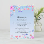 キンセアニェラエレガントとモダンバースデーパーティー青 招待状 (スタンド正面)