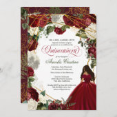 キンセアニェラエレガントのガウンとバーガンディ花模様 招待状 (正面/裏面)