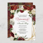 キンセアニェラエレガントグリーンホワイトブルゴーニュフローラ 招待状 (正面/裏面)