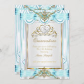 キンセアニェラエレガントティール（緑がかった色）ブルー金ゴールドシルバーホワイト 招待状 (正面/裏面)