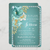 キンセアニェラエレガントティール（緑がかった色）金ゴールドフローラ招待状 招待状 (正面/裏面)