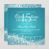 キンセアニェラエレガントパーティーきらめくウェーブ2ターコイ 招待状 (正面/裏面)