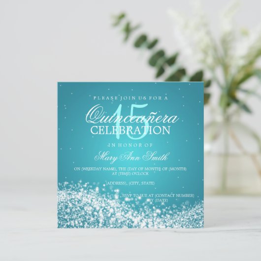 キンセアニェラエレガントパーティーきらめくウェーブ2ターコイ 招待状 (スタンド正面)