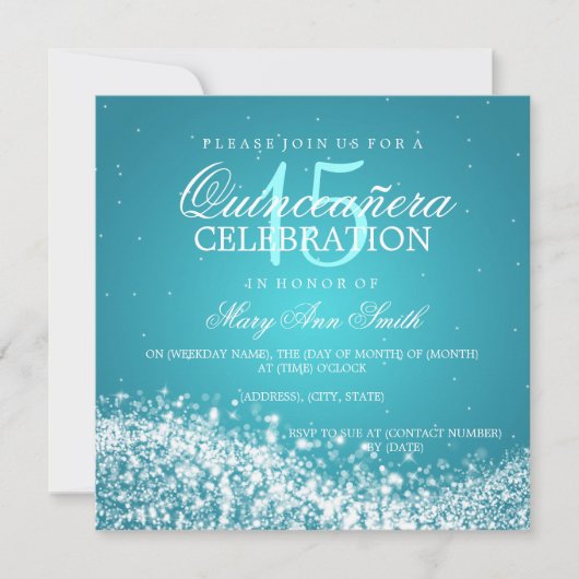 キンセアニェラエレガントパーティーきらめくウェーブ2ターコイ 招待状 (正面)
