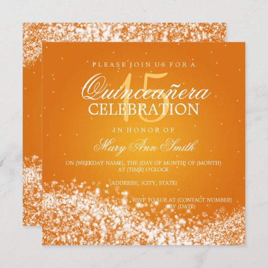 キンセアニェラエレガントパーティーウェきらめくーブ2オレンジ 招待状 (正面/裏面)