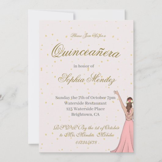 キンセアニェラエレガントピンク金ゴールド 招待状 (正面)