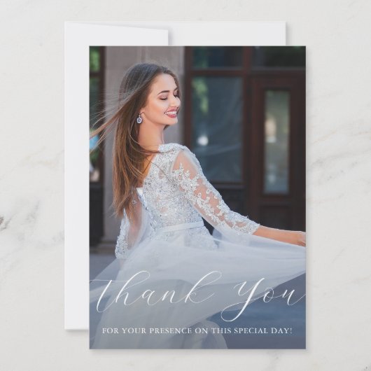 キンセアニェラエレガントフローラスクリプトありがとう写真 招待状 (正面)