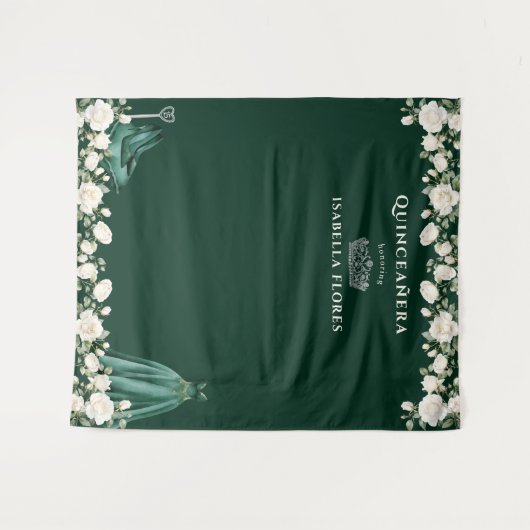 キンセアニェラエレガントフローラプリンセスグリーンバックドロップ タペストリー (正面(横))