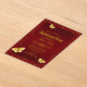 キンセアニェラエレガントブルゴーニュと金ゴールド蝶 アクリル招待状 (レイダウン)