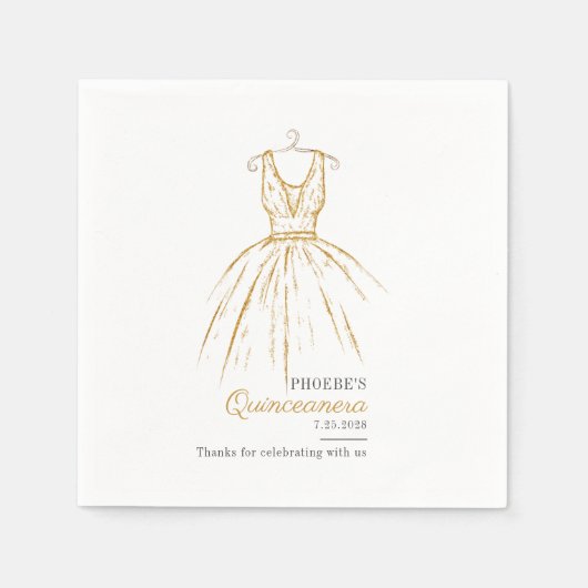 キンセアニェラエレガント金ゴールドドレススクリプト15誕生日 スタンダードカクテルナプキン (正面)