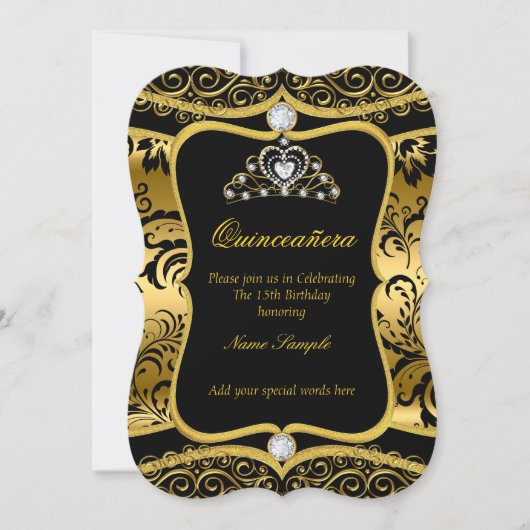 キンセアニェラエレガント金ゴールドブラックダマスクティアラ招待状 招待状 (正面)