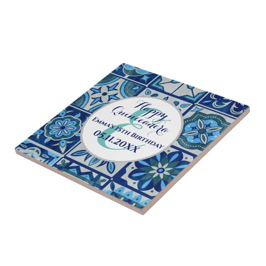 キンセアニェラカスタムギフトアイディアモノグラム名アズレジョ タイル (側面)