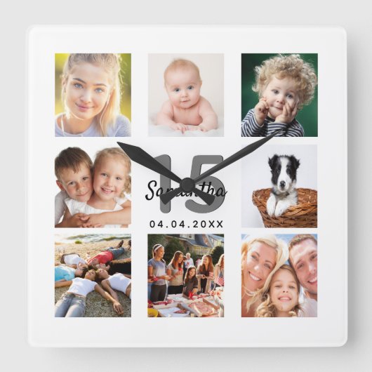 キンセアニェラカスタムフォトコラージュ女子マイルストーン スクエア壁時計 (正面)