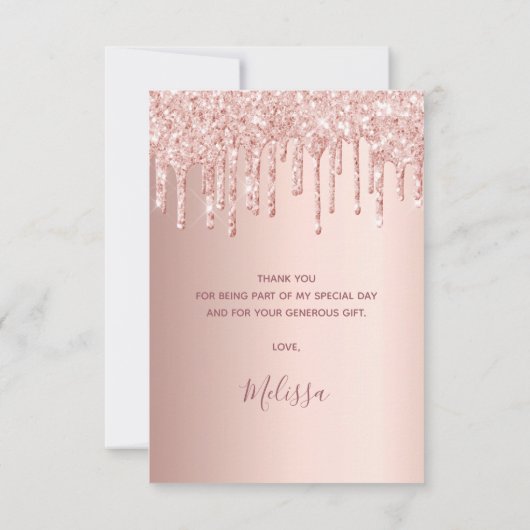 キンセアニェラカスタムフォトバラ金ゴールドピンクグリッター サンキューカード (裏面)