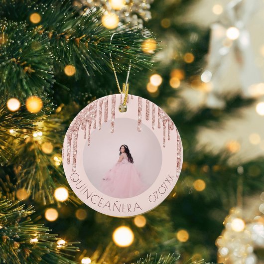 キンセアニェラカスタムフォトバラ金ゴールドピンクグリッター セラミックオーナメント