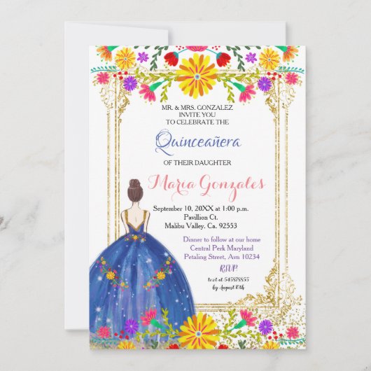 キンセアニェラカラフルフラワーズ金ゴールド招待状 招待状 (正面)