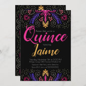 キンセアニェラカリンおもしろい点々のあるフローラピンクブラック 招待状 (正面/裏面)