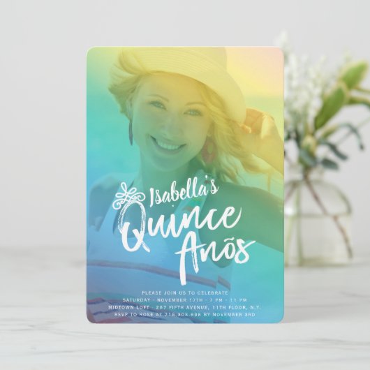 キンセアニェラガールカラフルバースデーパーティー招待状 招待状 (スタンド正面)